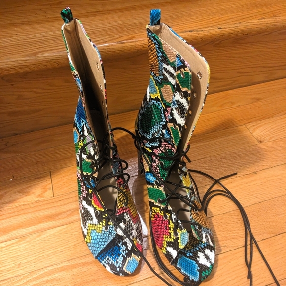 Faux Snakeskin Chunky Heeled Boots - Picture 7 of 7